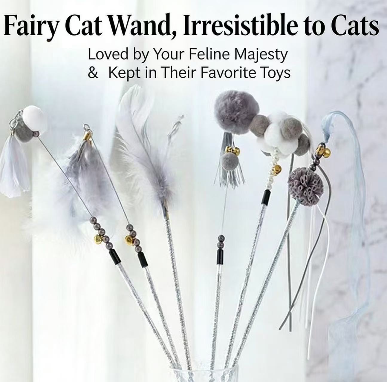 Cat Feather Teaser Wand – Interactive Toy with Bell & Natural Feathers