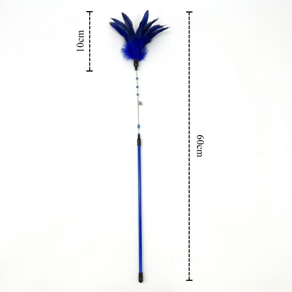 Cat Feather Teaser Wand – Interactive Toy with Bell & Natural Feathers