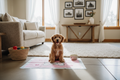 Small dog being potty trained on pink pad